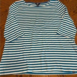 Lands' End Women's Teal and White Striped Long Sleeve Top